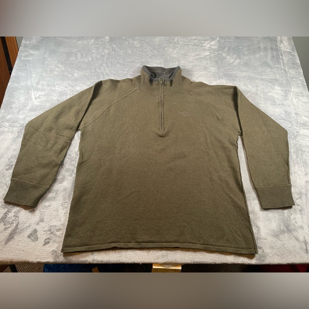 The North Face Men’s XXL Forest Green Wool Blend Quarter Zip Pullover Sweater